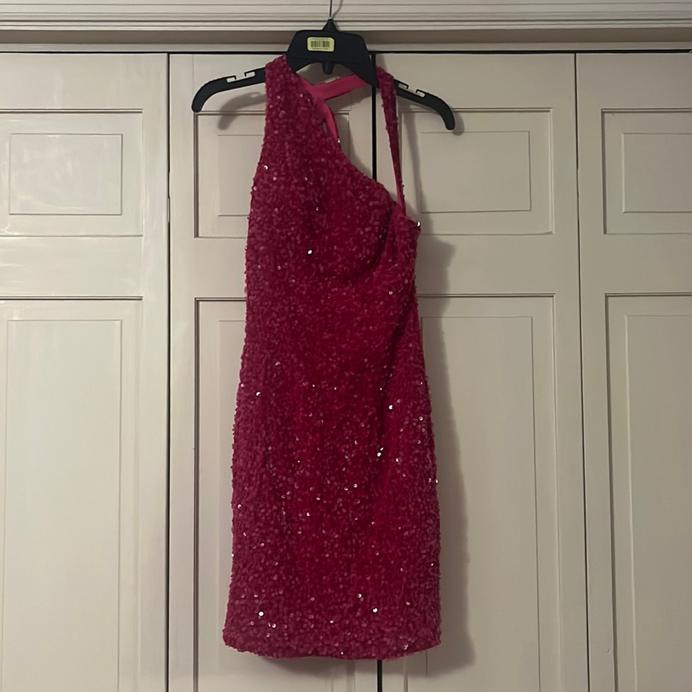 Fuchsia/hot pink semi-formal dress.